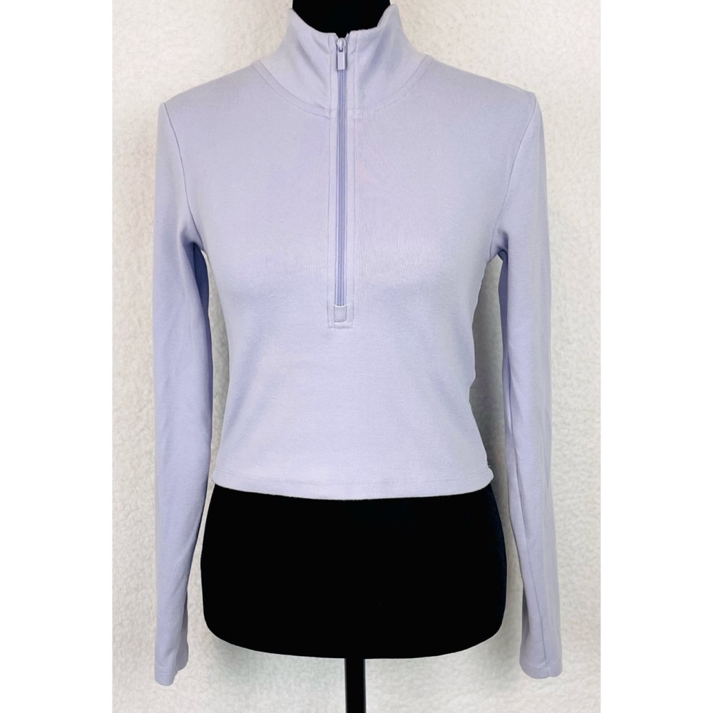 SUNDAY BEST • Aritzia Lavender Mock-Neck Half-Zip Crop Long Sleeve Jacket Top, S - Picture 7 of 16